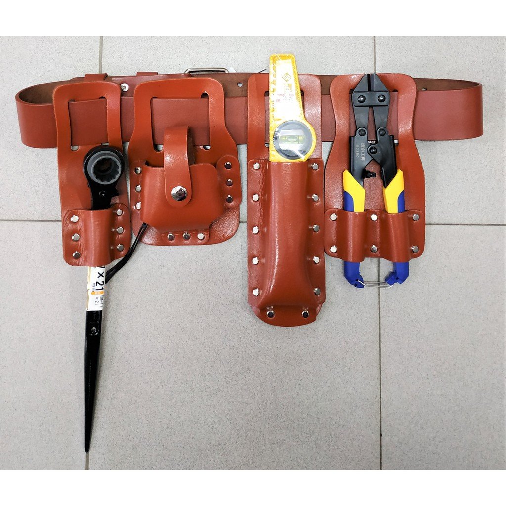 Scaffolding Belt, 5in1 Leather Tool Belt Pouch Scaffolding Tool with Tool Holder for Level Spanners Hammer - Image 2
