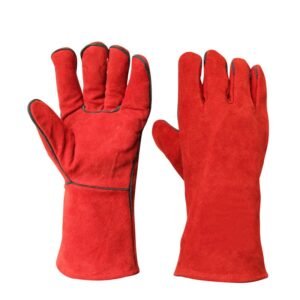 Red Leather Welding Gloves - Made in Pakistan
